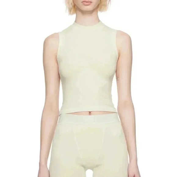 Skims Off-White Cotton Jersey Mock Neck  Tank Top XXS - Picture 2 of 5